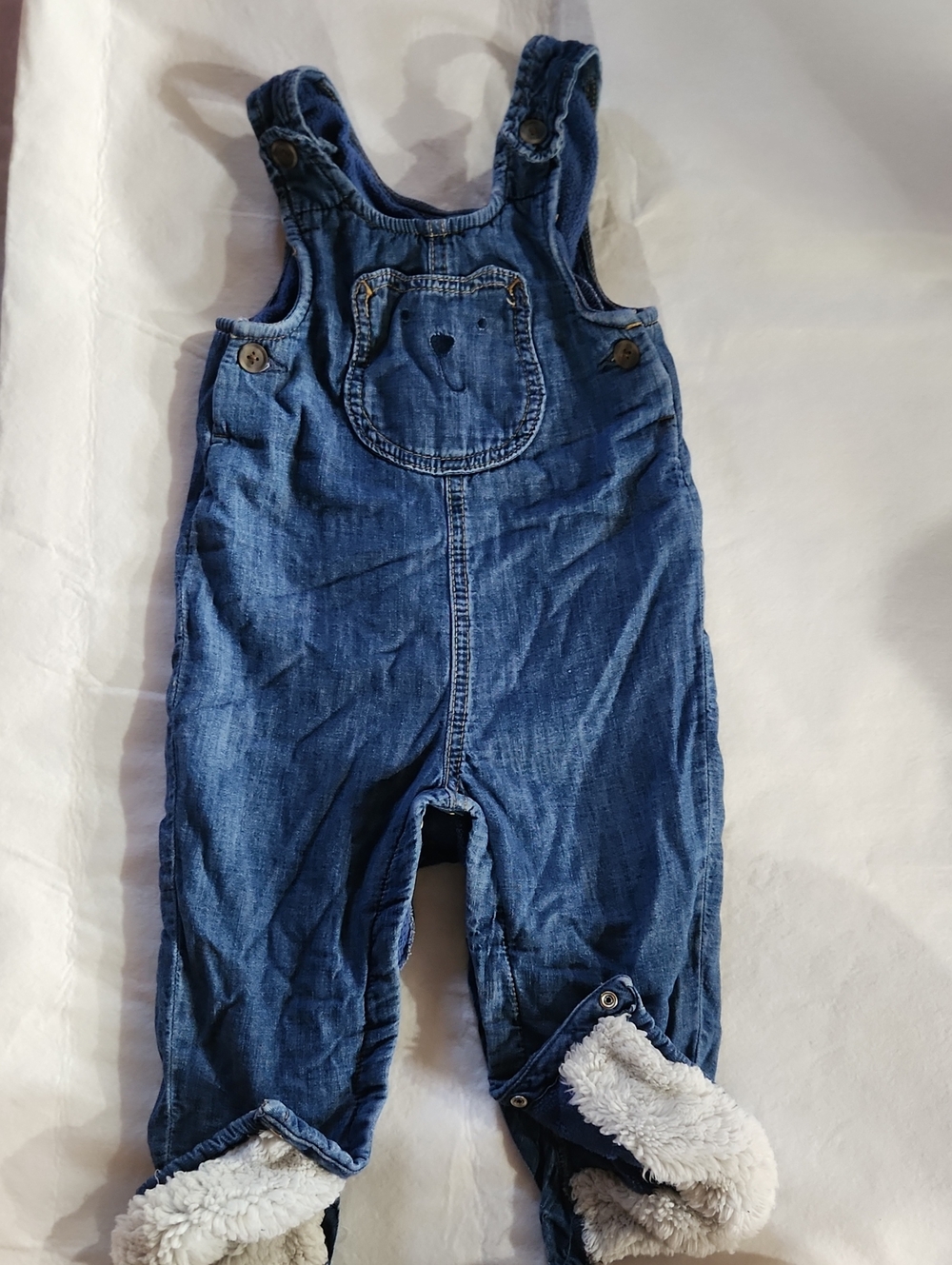 GAP Blue Denim-Look Fleece-Lined Baby Overalls